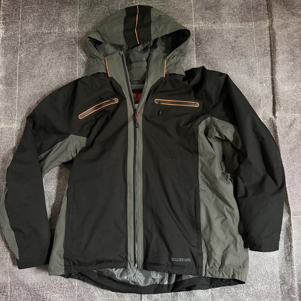 Men's Boulder Gear Power Tech Black Gray Hooded Puffer Insulated Jacket Sz 3XL
